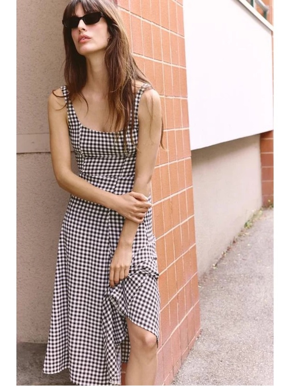 Zara Gingham Check Dress Brown